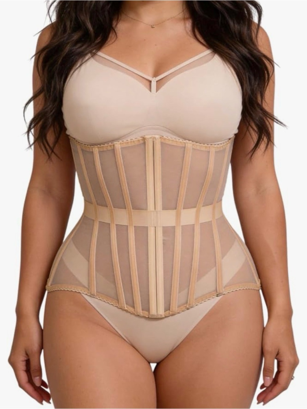 Nude High-Waist Sheer Boned Waist Trainer Corset